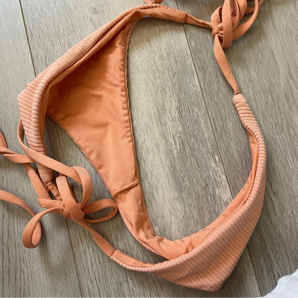 Frankies Bikinis Bottoms ribbed divine side tie skimpy womens Peach (small) swim
